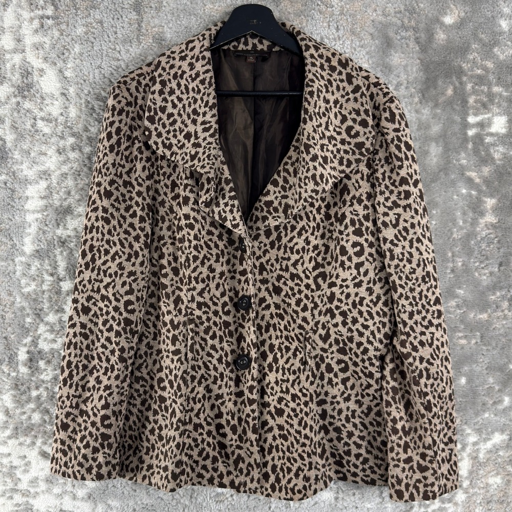 Fenn Wright Manson Size XL Leopard Print Button Front Blazer Brown Long Sleeve